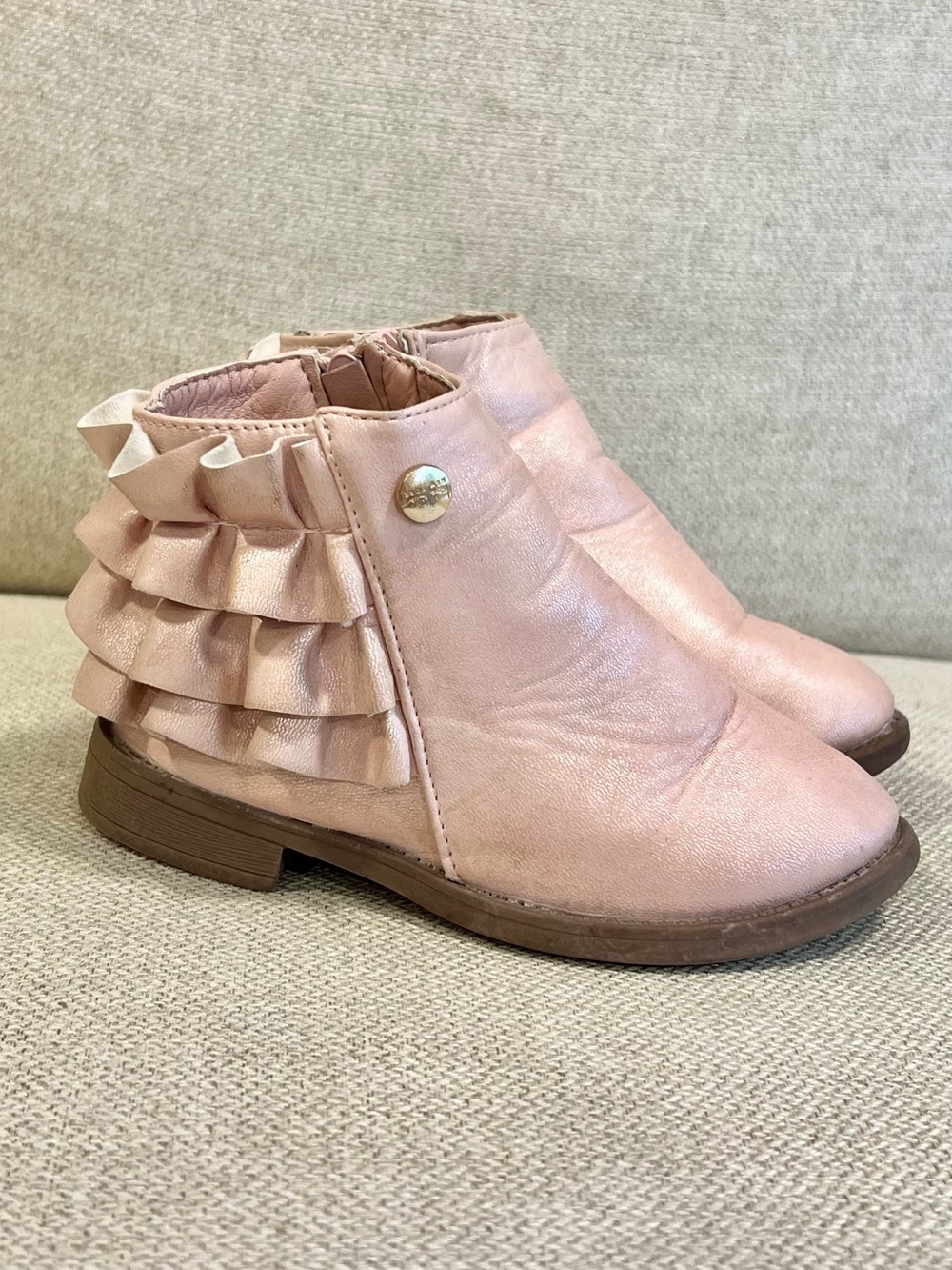 Nicole Miller New York Size 9 Toddler Girls Pink Metallic Ruffle Ankle Boots